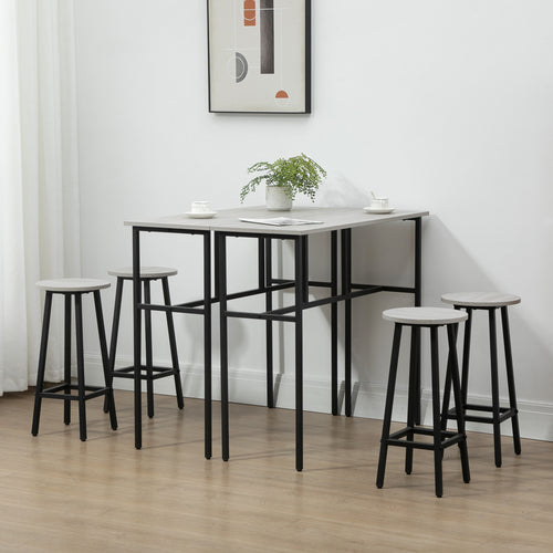 Bar Table Set of 6, Bar Table and Stools for 4, 2 Breakfast Tables and 4 Stools for Living Room, Dining Room, Grey