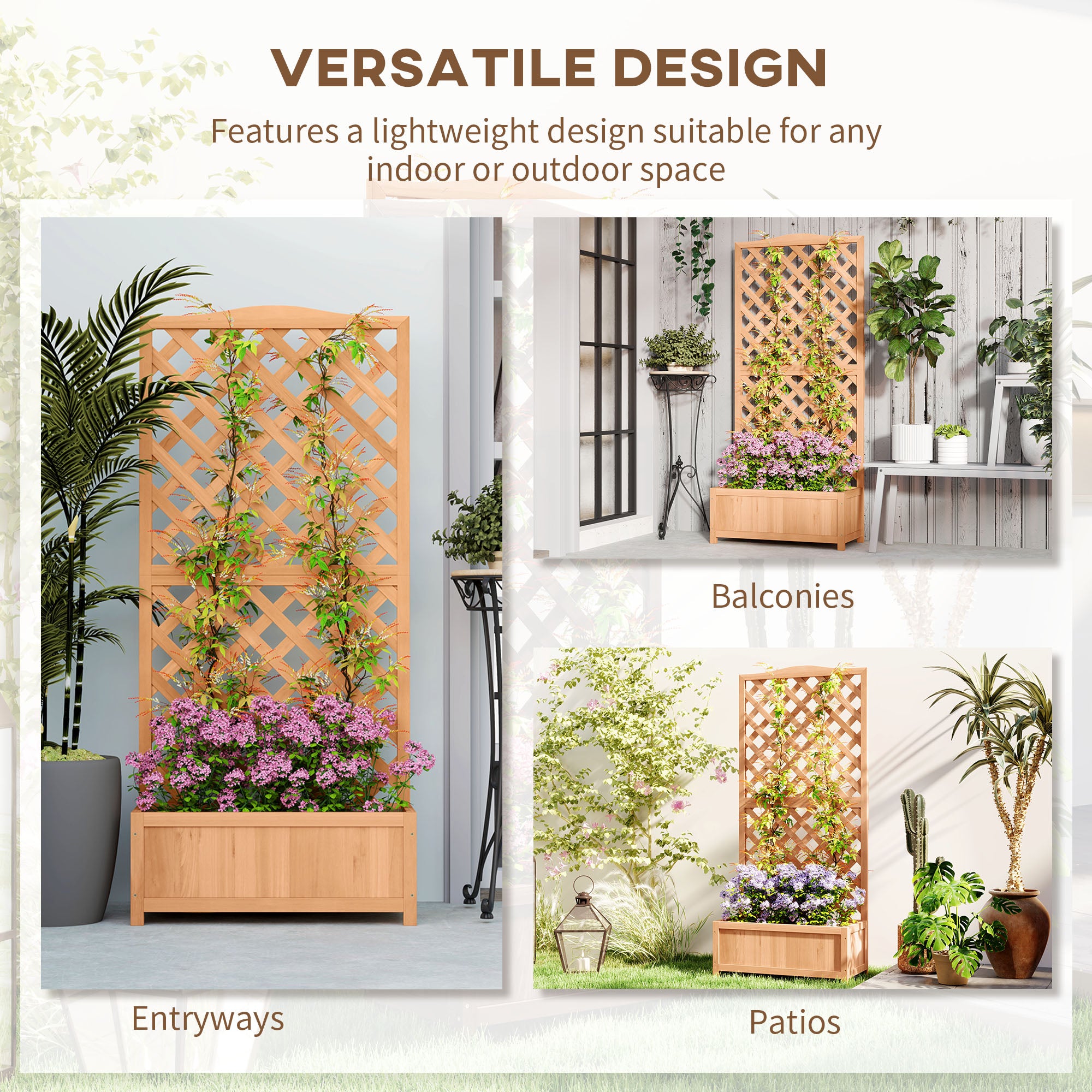 Wood Planter with Trellis for Vine Climbing, Raised Garden Bed to Grow Vegetables for Backyard, 30