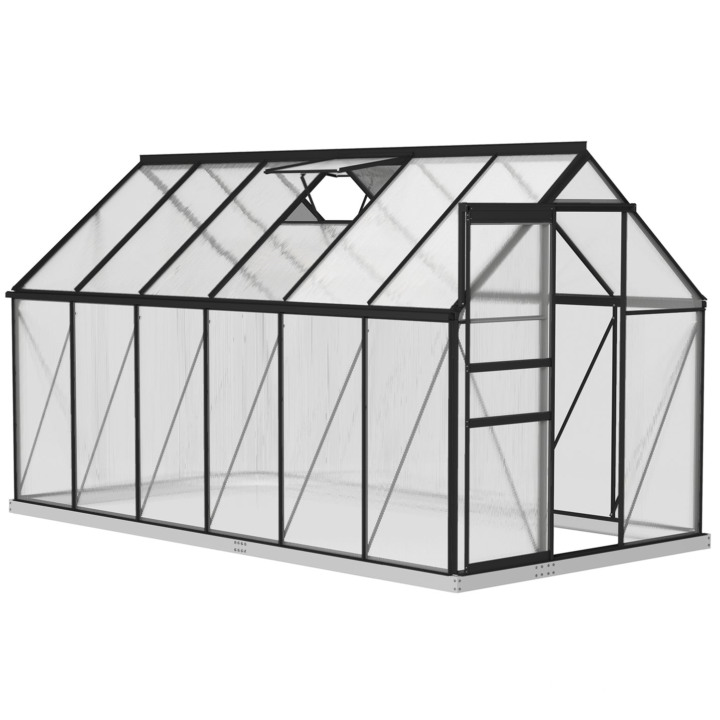 6' x 12' x 6.5' Polycarbonate Greenhouse, Walk-in Green House with Adjustable Roof Vent Galvanized Base Sliding Door Rain Gutter for Outdoor Garden Backyard, Charcoal Grey Walk In Greenhouses at Gallery Canada