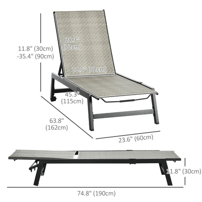 Outdoor Rattan Wicker Patio Lounger Chair Sun Lounger w/ 5-Position Backrest and Wheels for Garden, Poolside, Grey Chaise Loungers   at Gallery Canada