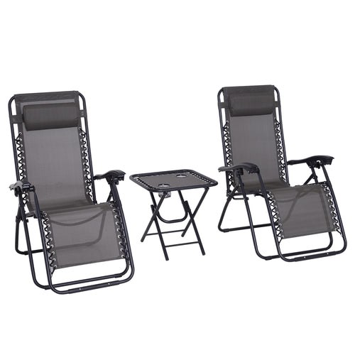 3pcs Zero Gravity Lounger Chair Set Patio Chaise Lounge Side Table Set with Cup Holder, Grey