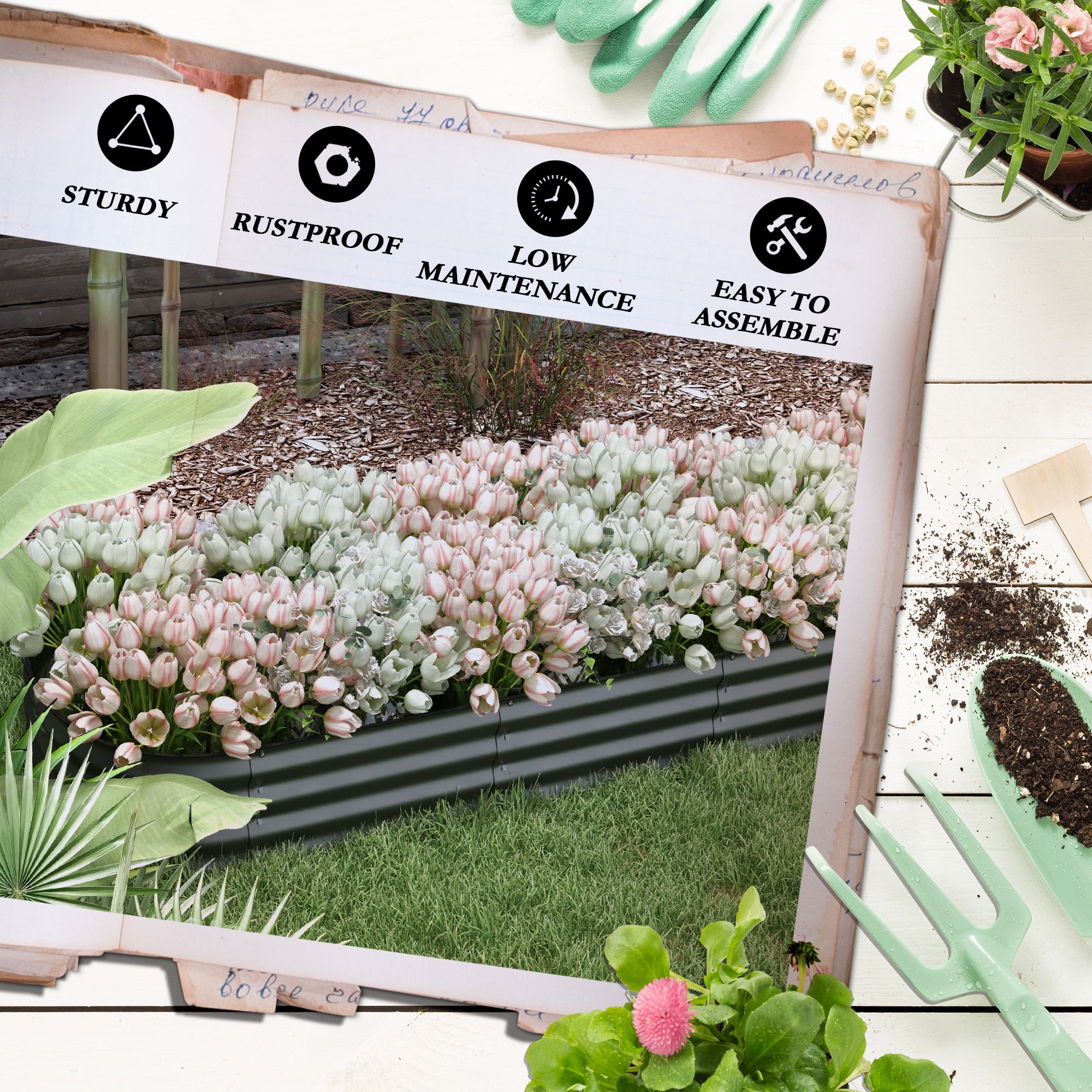 7.9 x 2 x 1ft Galvanized Raised Garden Bed Kit, Metal Planter Box with Safety Edging, Dark Grey Raised Garden Beds at Gallery Canada