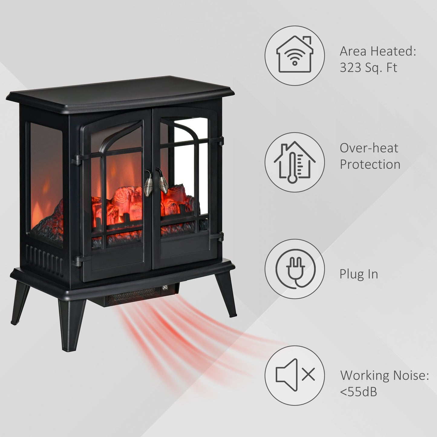 Electric Fireplace Stove, Freestanding Indoor Heater with Realistic Flame Effect, Adjustable Temperature and Overheat Protection, Black Electric Fireplaces   at Gallery Canada