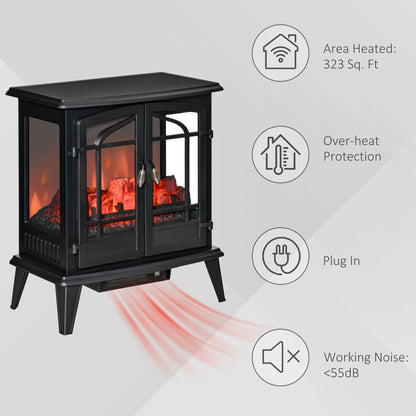 Electric Fireplace Stove, Freestanding Indoor Heater with Realistic Flame Effect, Adjustable Temperature and Overheat Protection, Black Electric Fireplaces   at Gallery Canada