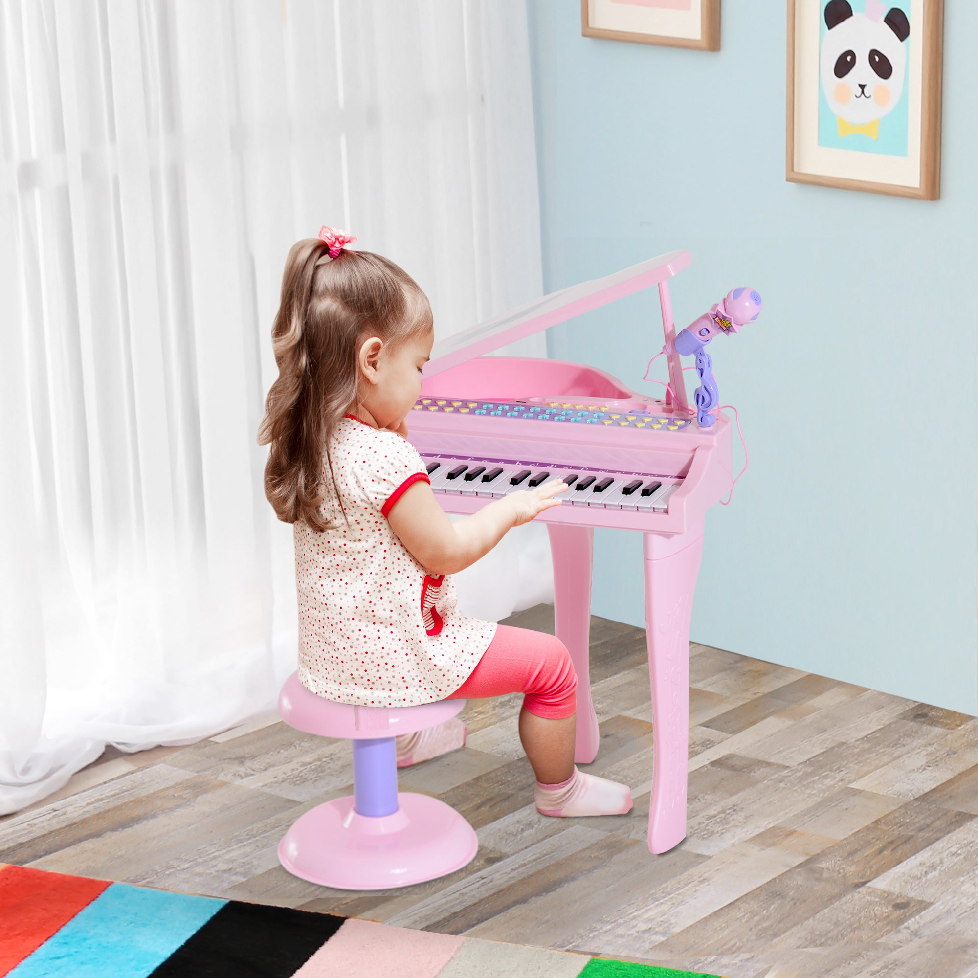 Mini Electronic Musical Piano 37 Key Keyboard Multifunction Kids Toy with Microphone Stool (Pink) Electronic Musical Pianos at Gallery Canada