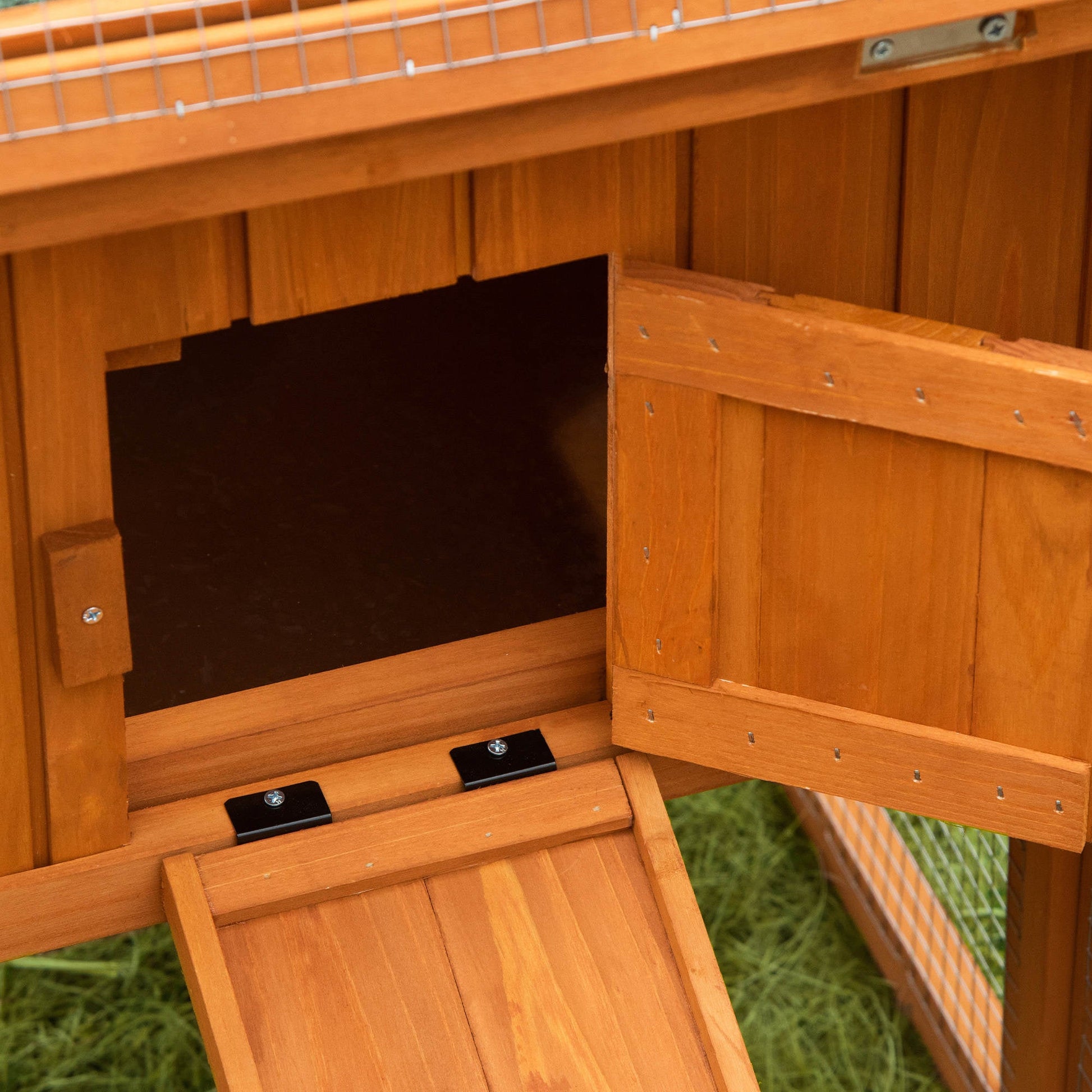 Wooden Rabbit Hutch Guinea Pig House with Removable Tray, Openable Roof, Trough, Run for Tortoises and Ferrets, Orange Rabbit Hutch   at Gallery Canada