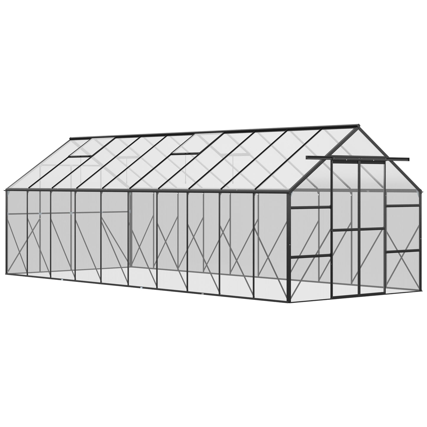 20' x 8' Aluminum Polycarbonate Greenhouse Walk-in Garden Greenhouse Kit with Adjustable Roof Vent, Rain Gutter and Sliding Door for Winter, Black Walk In Greenhouses at Gallery Canada