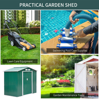 7' x 4.3' x 6.1' Garden Shed Outdoor Patio Yard Metal Tool Storage House w/ Floor Foundation and Double Doors Green Sheds   at Gallery Canada