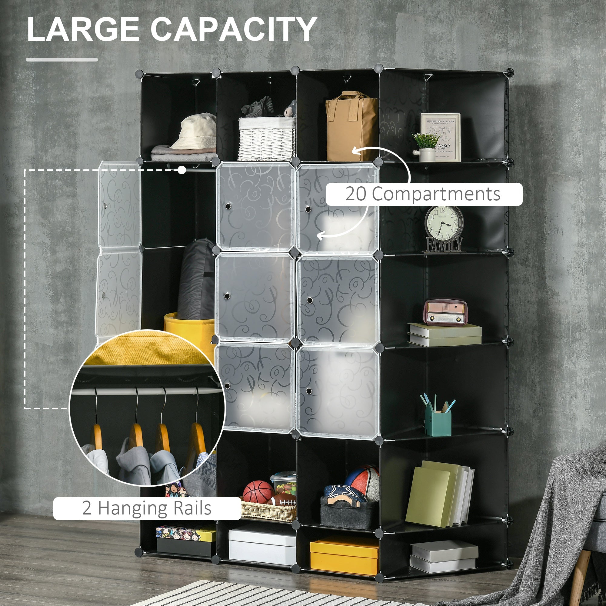 Cube Storage Organizer, DIY 20-Cube Modular Cabinet, Shoe Rack with Doors for Living Room, Black Clothing Storage   at Gallery Canada