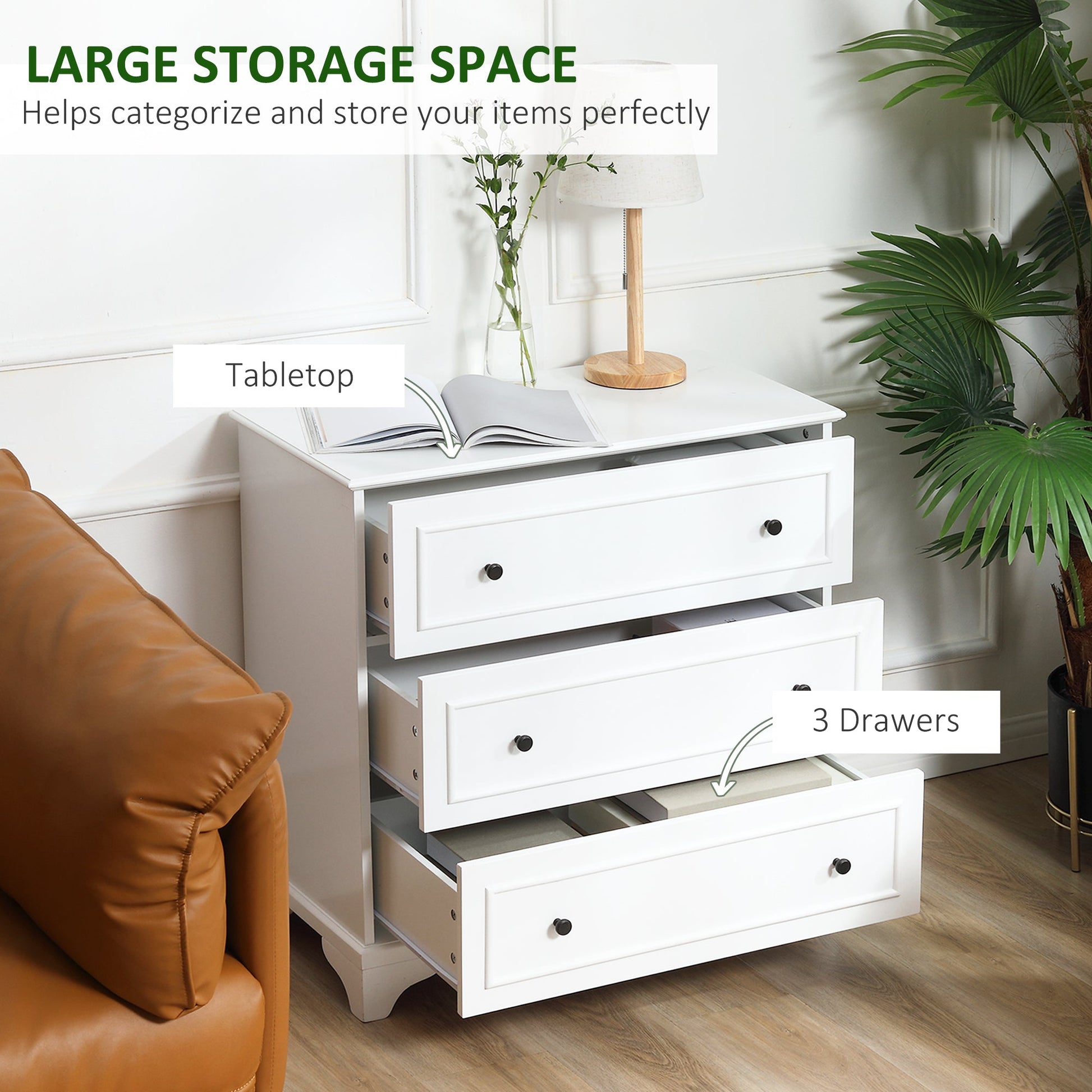 3-Drawer Dresser Tower Storage Cabinet, Chest of Drawers for Bedroom, Hallway, Living Room and Bathroom, White Storage Cabinets   at Gallery Canada