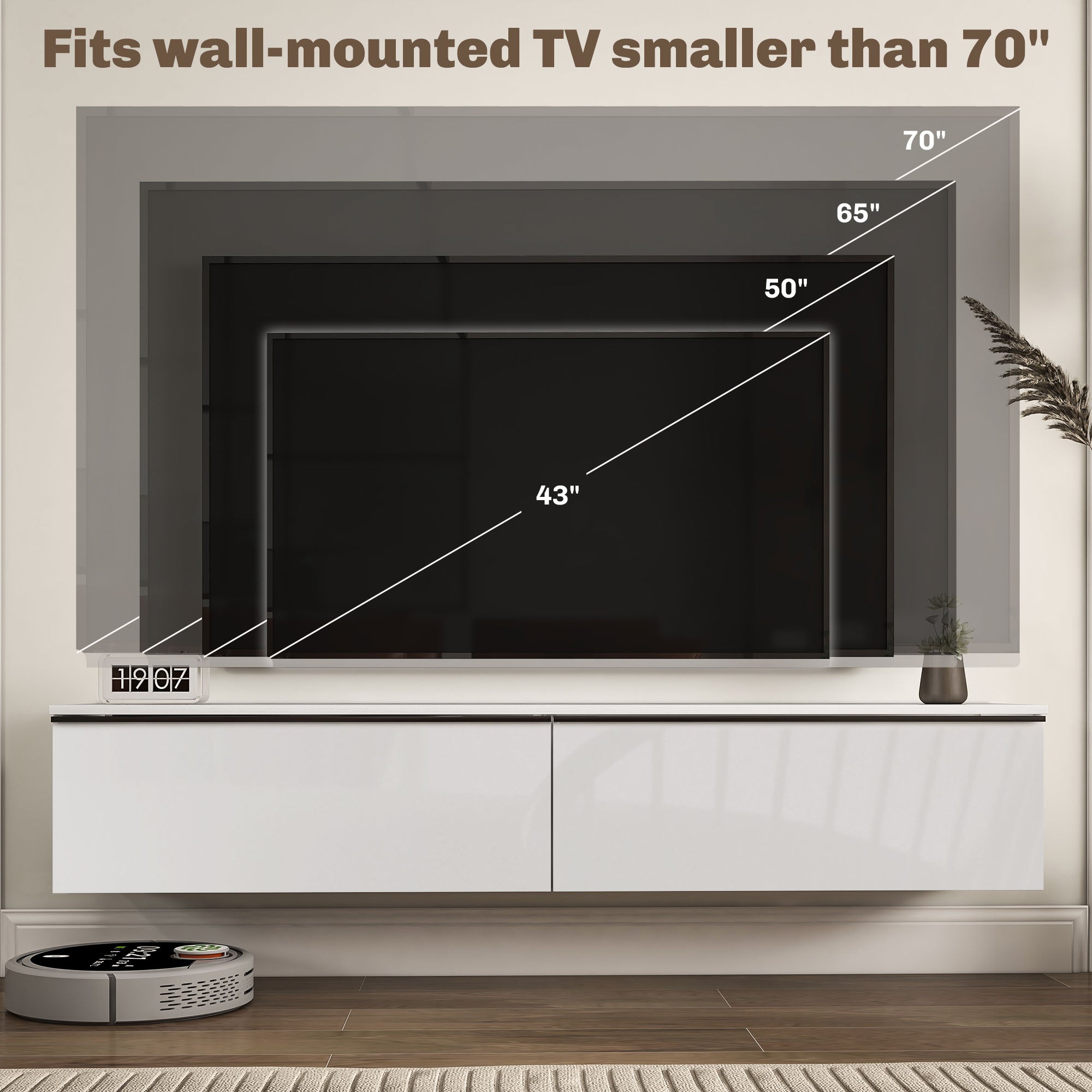 Wall Mounted TV Stand, Floating TV Cabinet for up to 70