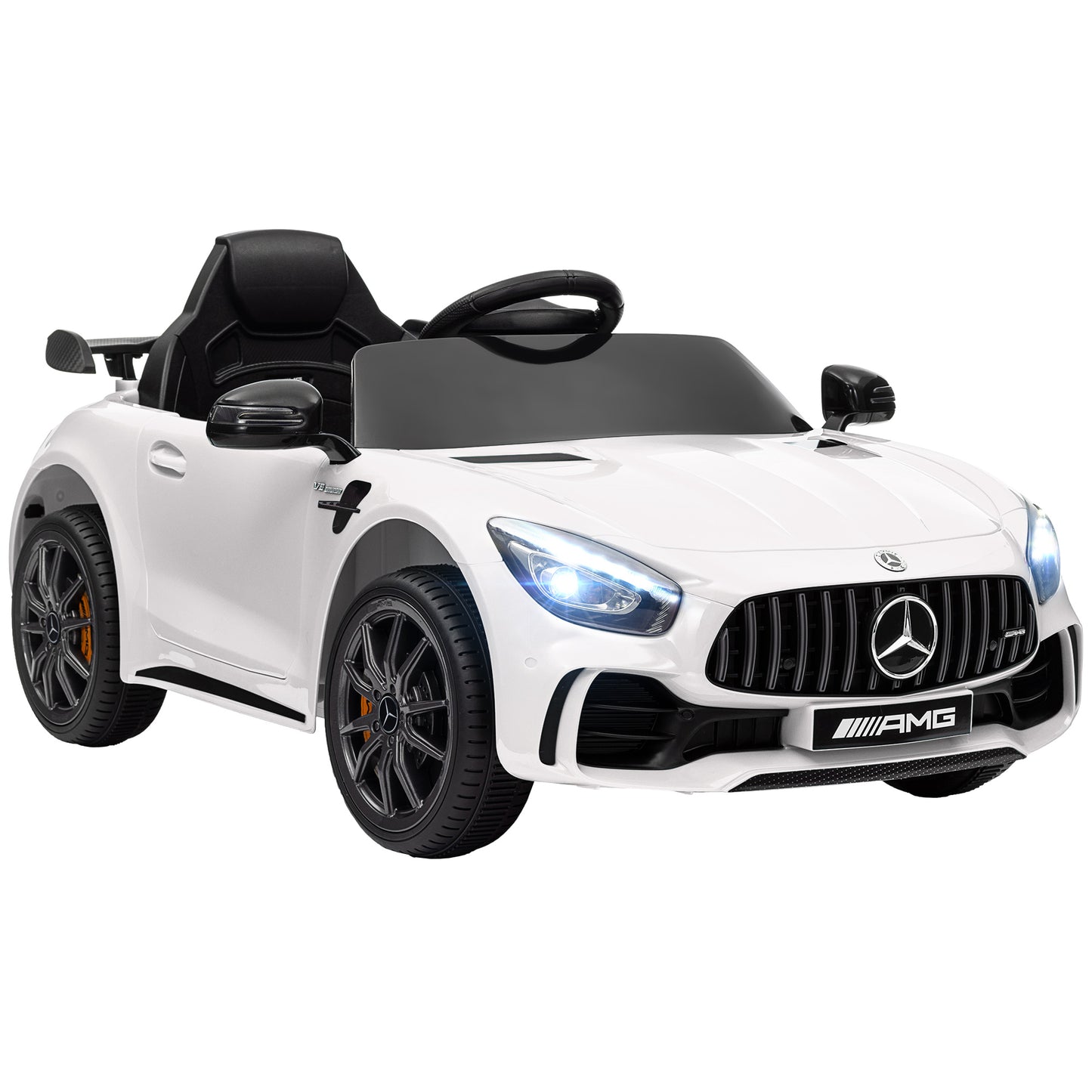 Mercedes-Benz AMG GTR Licensed 12V Battery Powered Kids Electric Car w/ Remote, Soft Start, Lights, Music Horn White Electric Toy Cars   at Gallery Canada