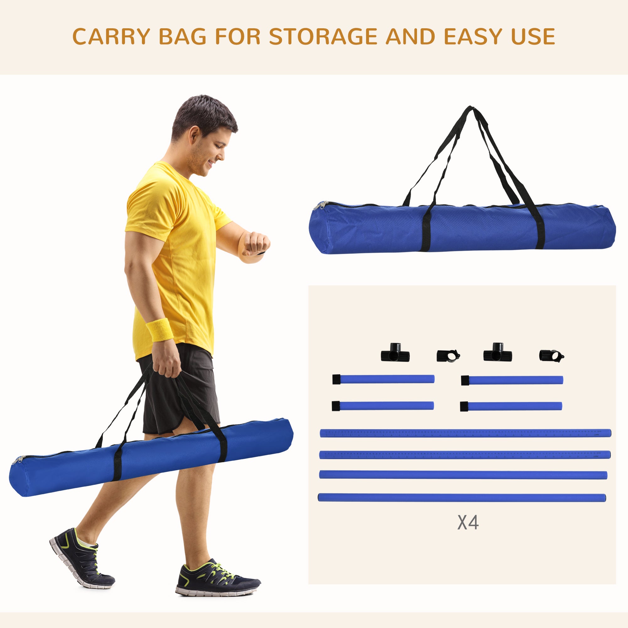 Set of 4 Dog Agility Training Equipment Adjustable Jump Bar Pet Exercise Kit with Carrying Bag (Blue) Dog Agility Training Equipment at Gallery Canada