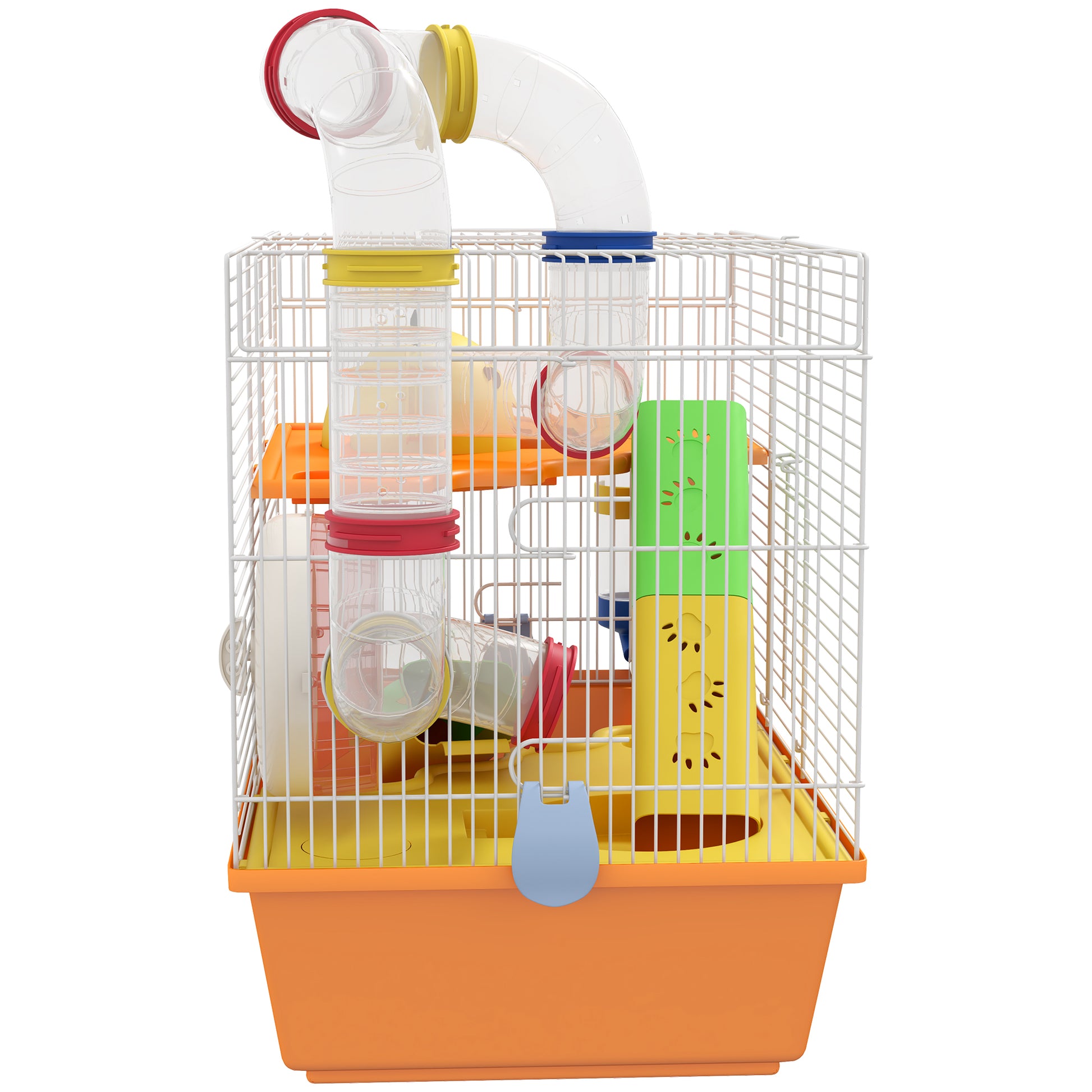 3 Tiers Hamster Cage for Gerbil, Dwarf Hamster with Tunnels, Water Bottle, Exercise Wheel, 18" x 11" x 15" - Orange Hamster Cages   at Gallery Canada