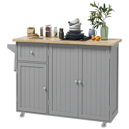 Rolling Kitchen Island with Storage, Utility Kitchen Island Cart with Drawer, Cabinets, Towel Rack and Rubber Wood Top Kitchen Islands & Kitchen Carts   at Gallery Canada