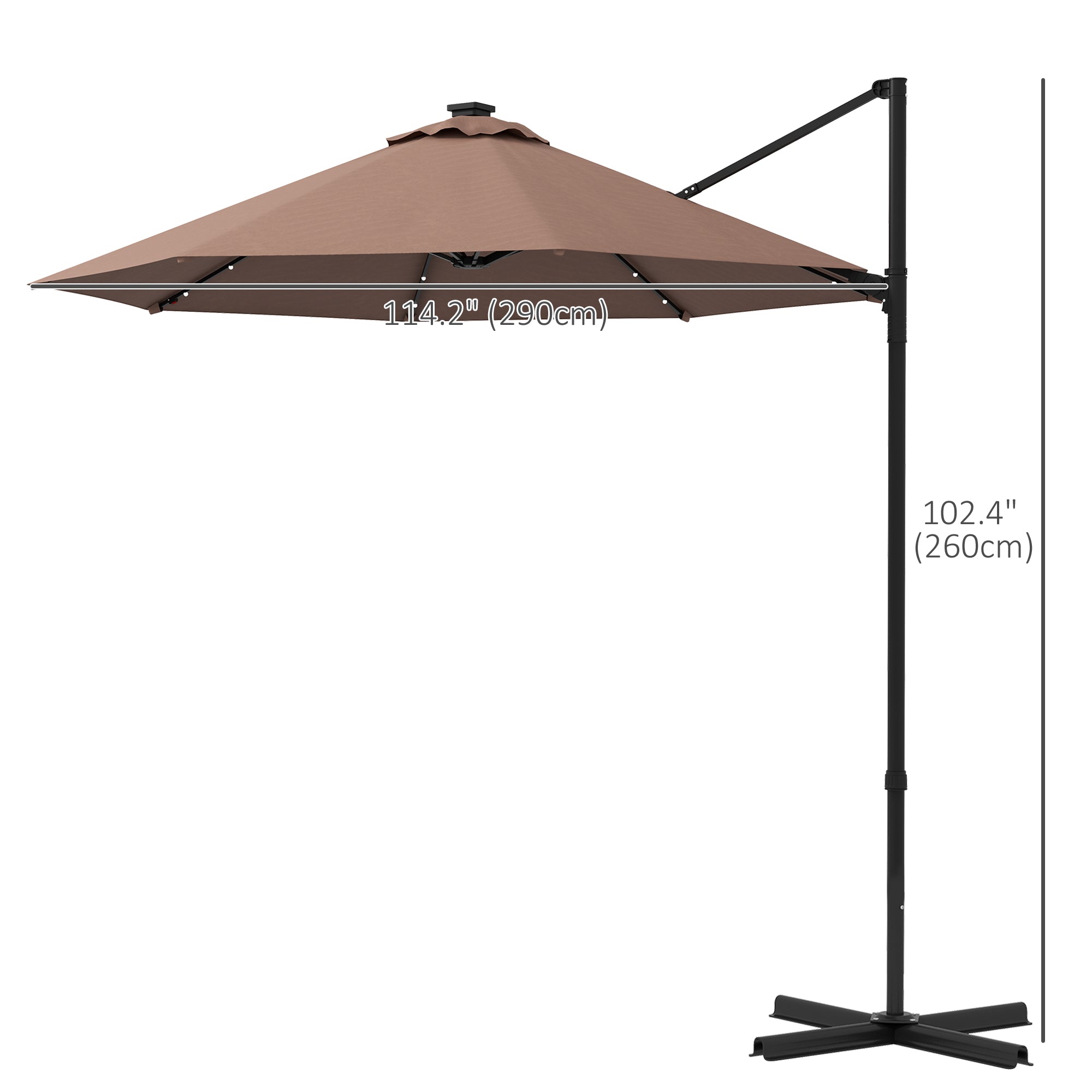 9.5'x8.5' Cantilever Umbrella with Solar Powered LED Lights, Rectangle Hanging Offset Umbrella with 360°Rotation Cantilever Umbrellas at Gallery Canada
