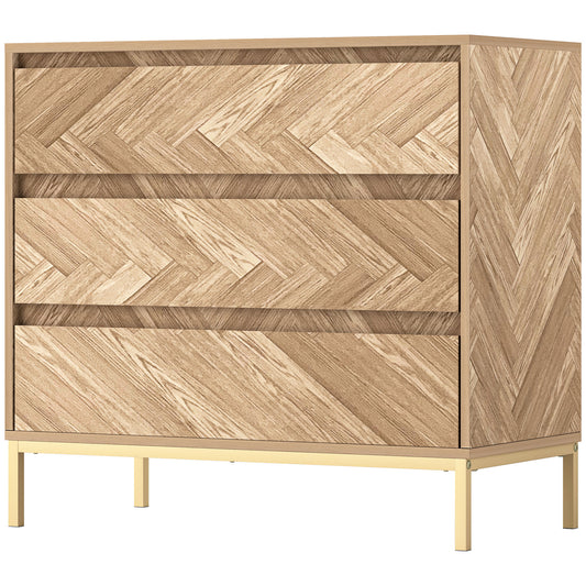 Bedroom Chest of Drawers with Anti-tipping Design, Storage Cabinet with 3 Drawers for Living Room, Hallway, Nature Wood