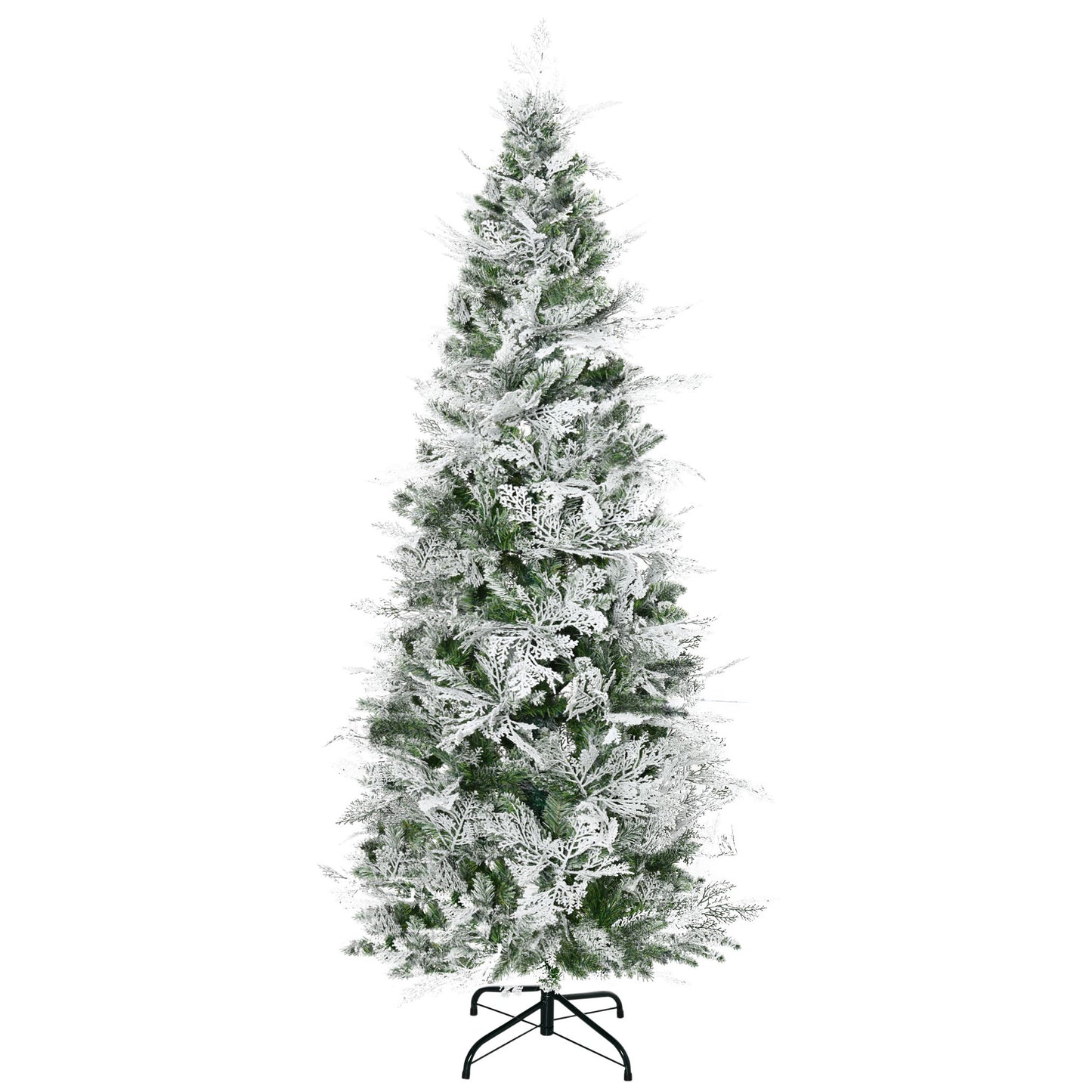 5 Feet Pencil Snow Flocked Artificial Christmas Tree with 517 Realistic Cypress Branches, Auto Open, Green Pencil Christmas Trees   at Gallery Canada