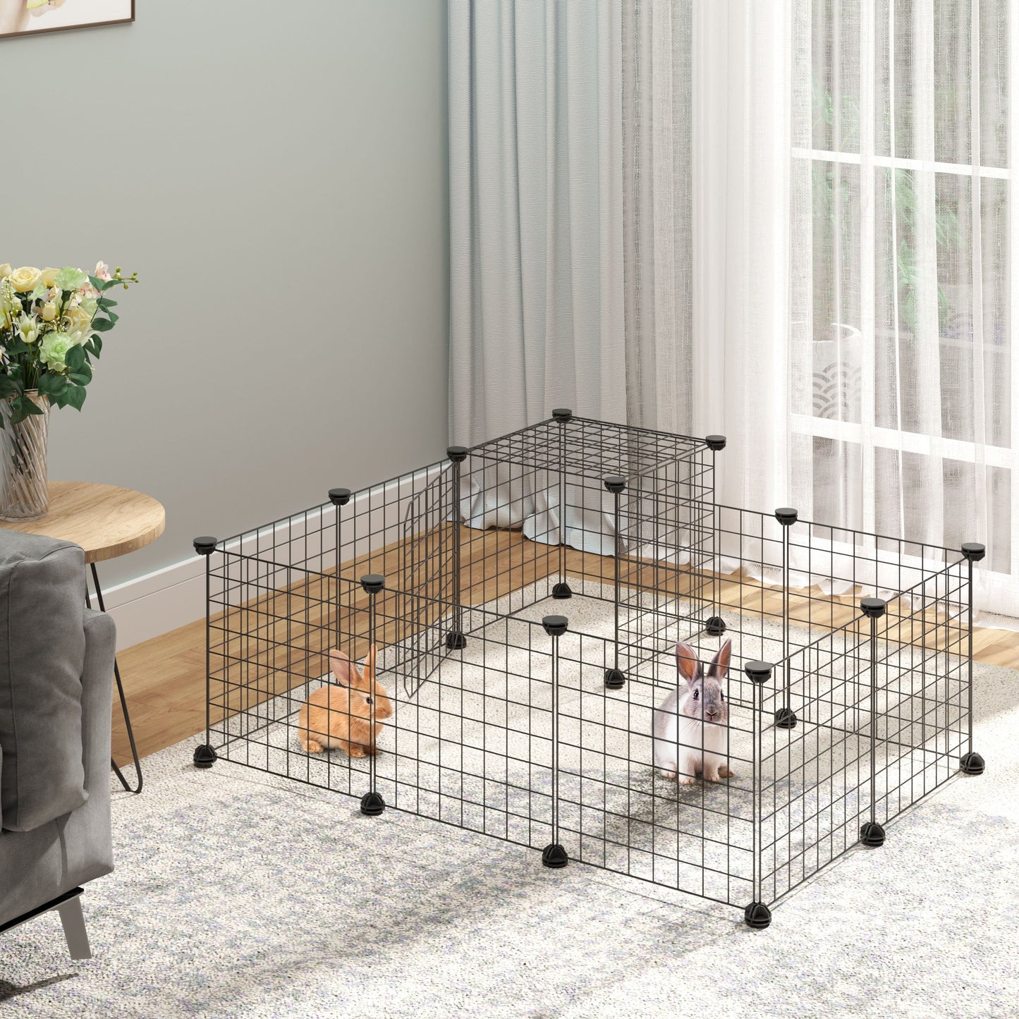 Small Animal Cage Rabbit Cage with Door, Guinea Pig Playpen, Small Animal Fence for Bunny, Chinchilla, Freret, Chinchilla, Indoor and Outdoor Use, Total 31 Panels, 41.3" x 41.3" x 27.6" - Gallery Canada