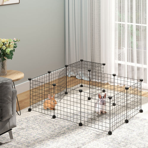 31-Panel Small Animal Cage with Door for Rabbit, Guinea Pig, Chinchilla, Black