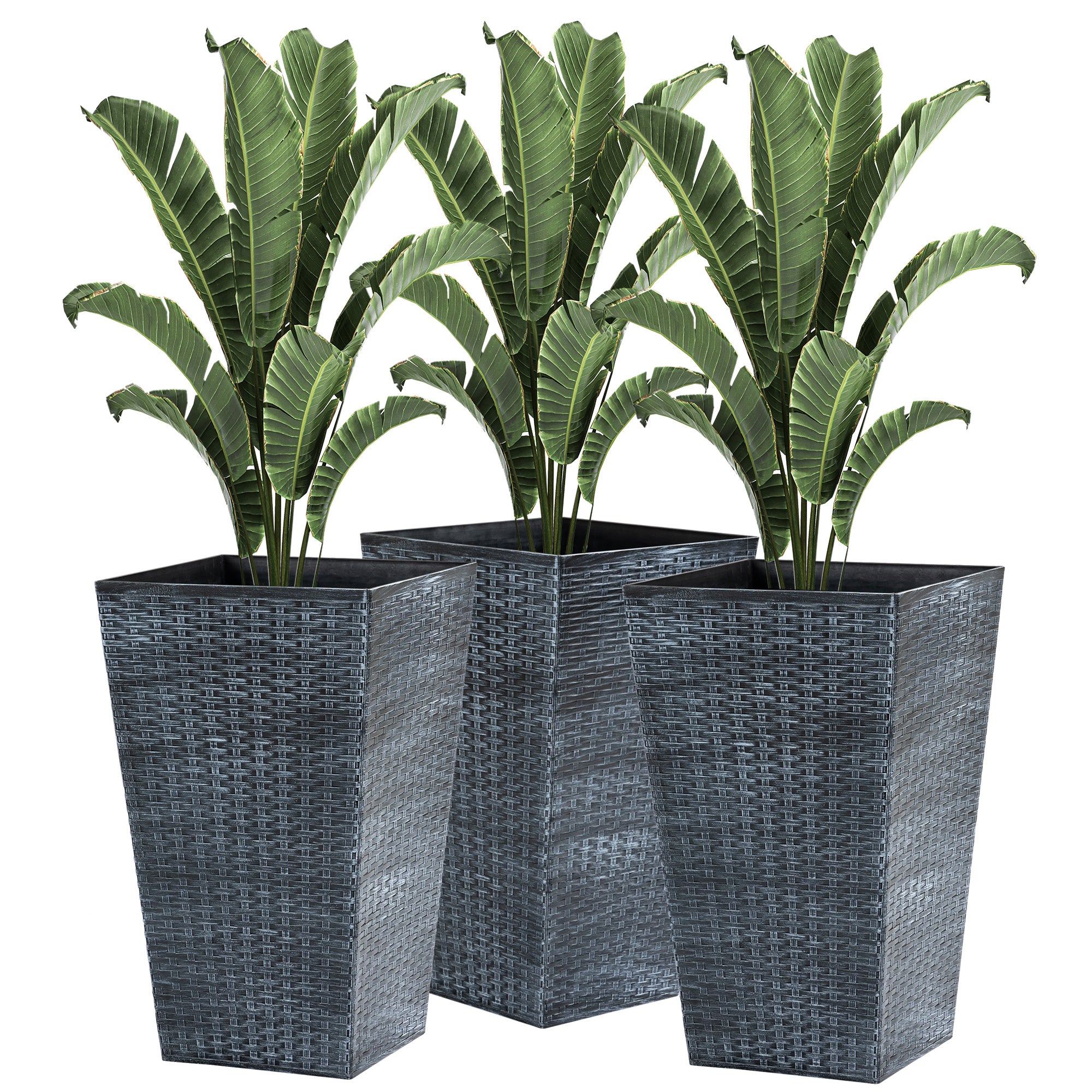 Set of 3 Tall Plant Stand, Outdoor &; Indoor Flower Pot Set for Front Door, Entryway, Patio and Deck, Mixed Grey Garden Accessories at Gallery Canada