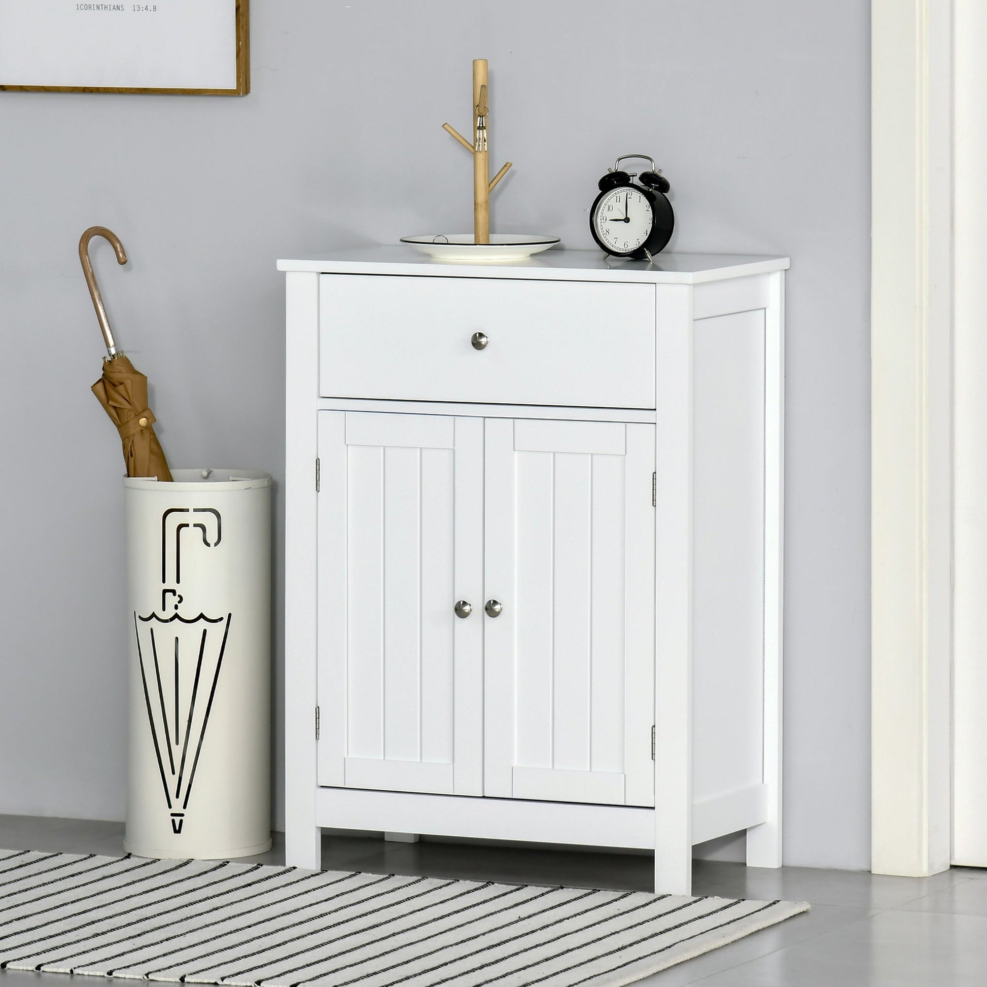 Bathroom Floor Storage Cabinet Freestanding Wooden Storage Organizer with Drawer Doors Adjustable Shelves for Living Room Kitchen Hallway White Bathroom Cabinets   at Gallery Canada