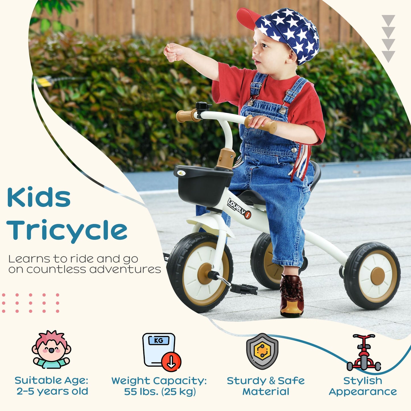 Tricycle for Toddler 2-5 Year Old Girls and Boys, Toddler Bike with Adjustable Seat, Basket, Bell, White Tricycles for Kids   at Gallery Canada