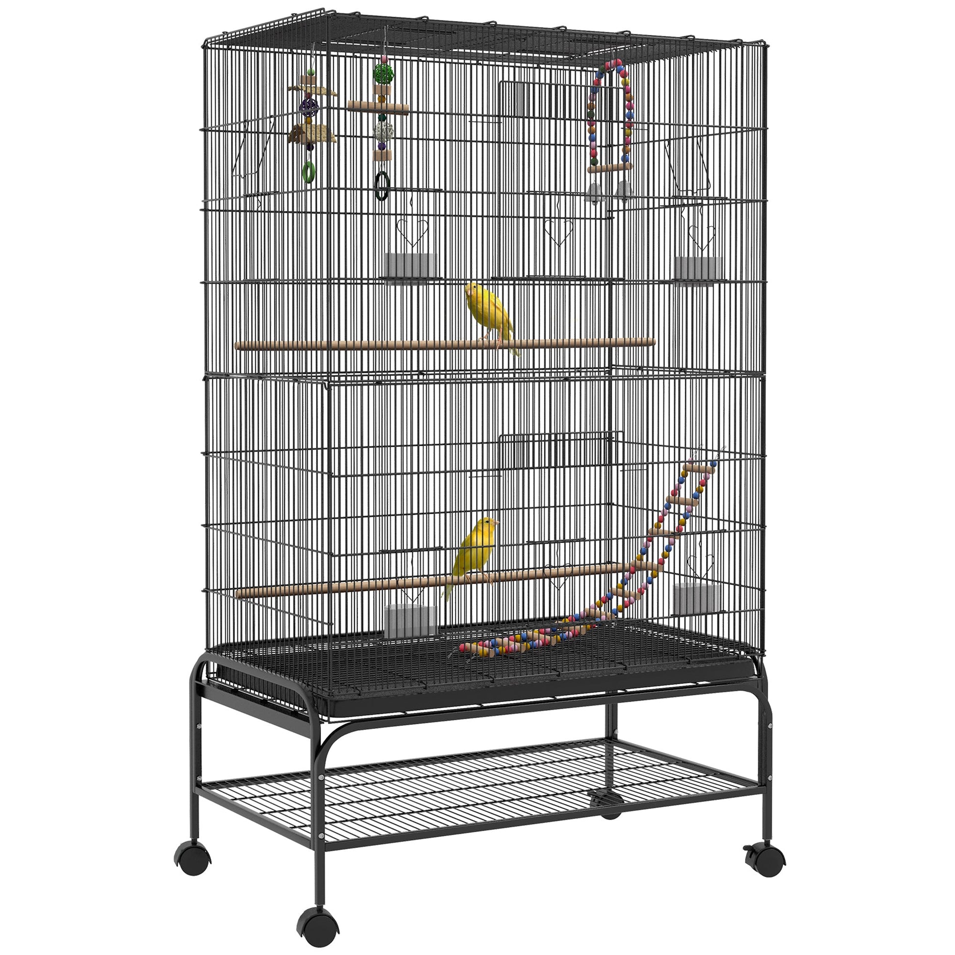 63" Bird Cage w/ Open Top for Budgies, Cockatiels, Lovebirds Finches, Stand, Toys, Removable Tray, Storage Shelf Bird Cages Black  at Gallery Canada