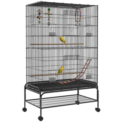 63" Bird Cage w/ Open Top for Budgies, Cockatiels, Lovebirds Finches, Stand, Toys, Removable Tray, Storage Shelf Bird Cages Black  at Gallery Canada