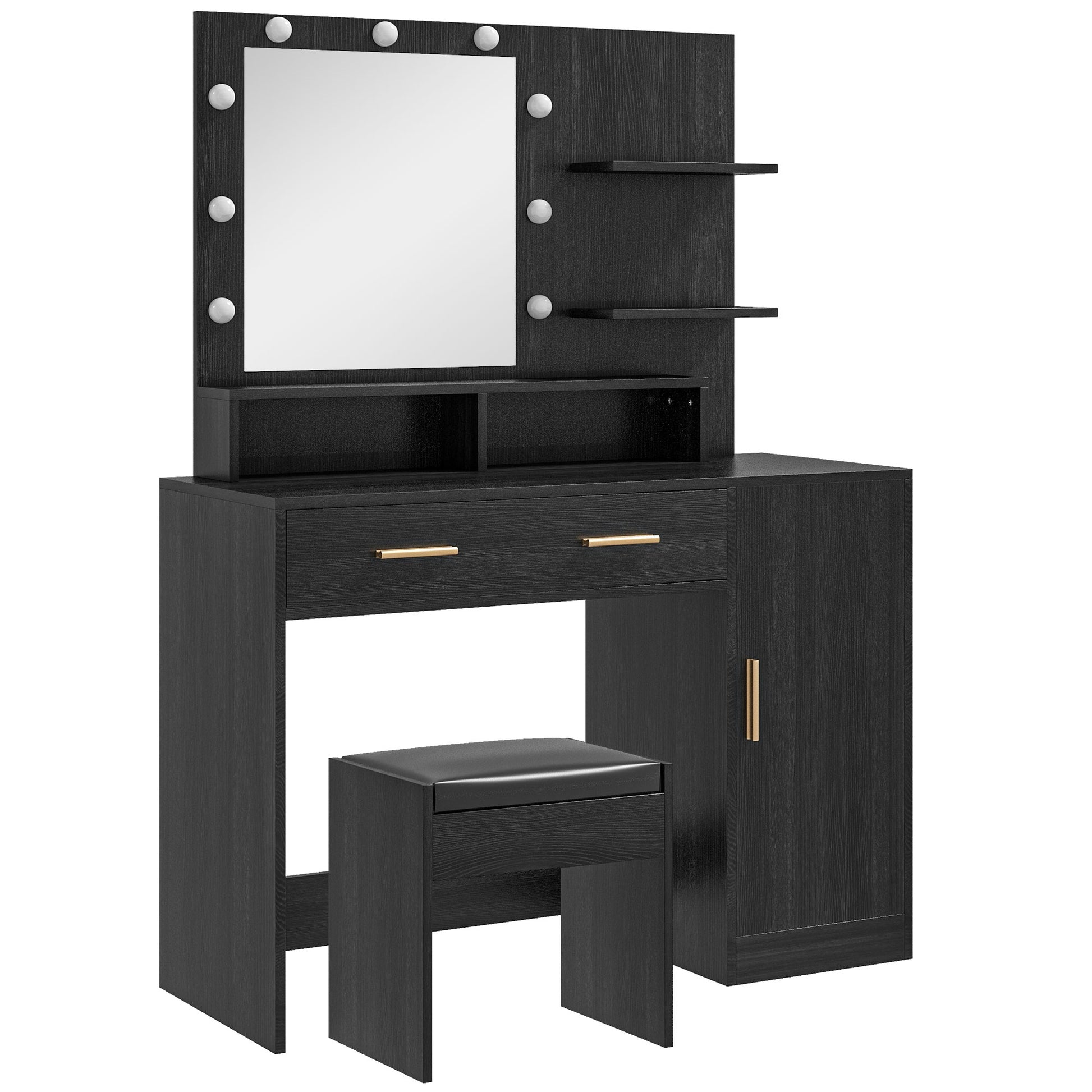 Illuminated Dressing Table Set, LED Vanity Table Set with Stool, LED Mirror, Drawer and Cabinet Shelves for Bedroom Dressing & Vanity Tables   at Gallery Canada