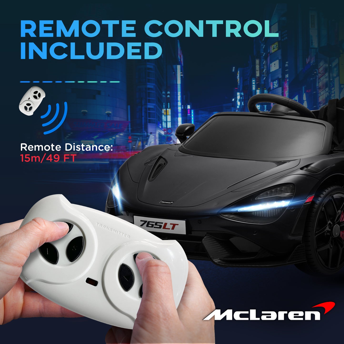 McLaren 765LT Licensed 12V Kids Electric Car w/ Scissor Doors, Training Wheels, Remote, Slow Start, Music Horn Black Electric Toy Cars   at Gallery Canada