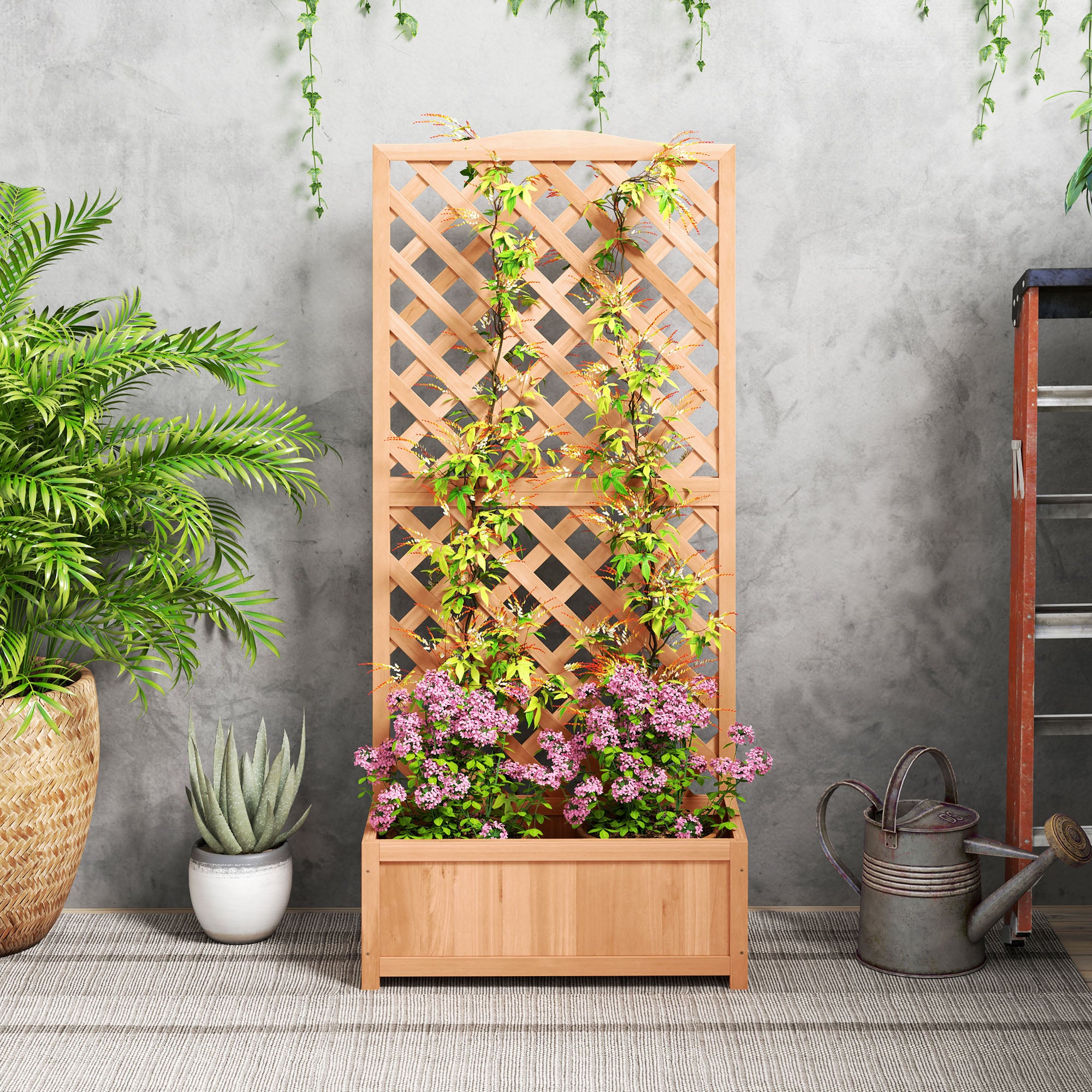 Wood Planter with Trellis for Vine Climbing, Raised Garden Bed to Grow Vegetables for Backyard, 30