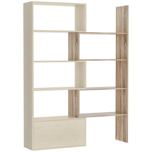 Bookcase with Rotating Storage Shelf, Multifunction Bookshelf, Space Saving Design for Home Office, White Oak