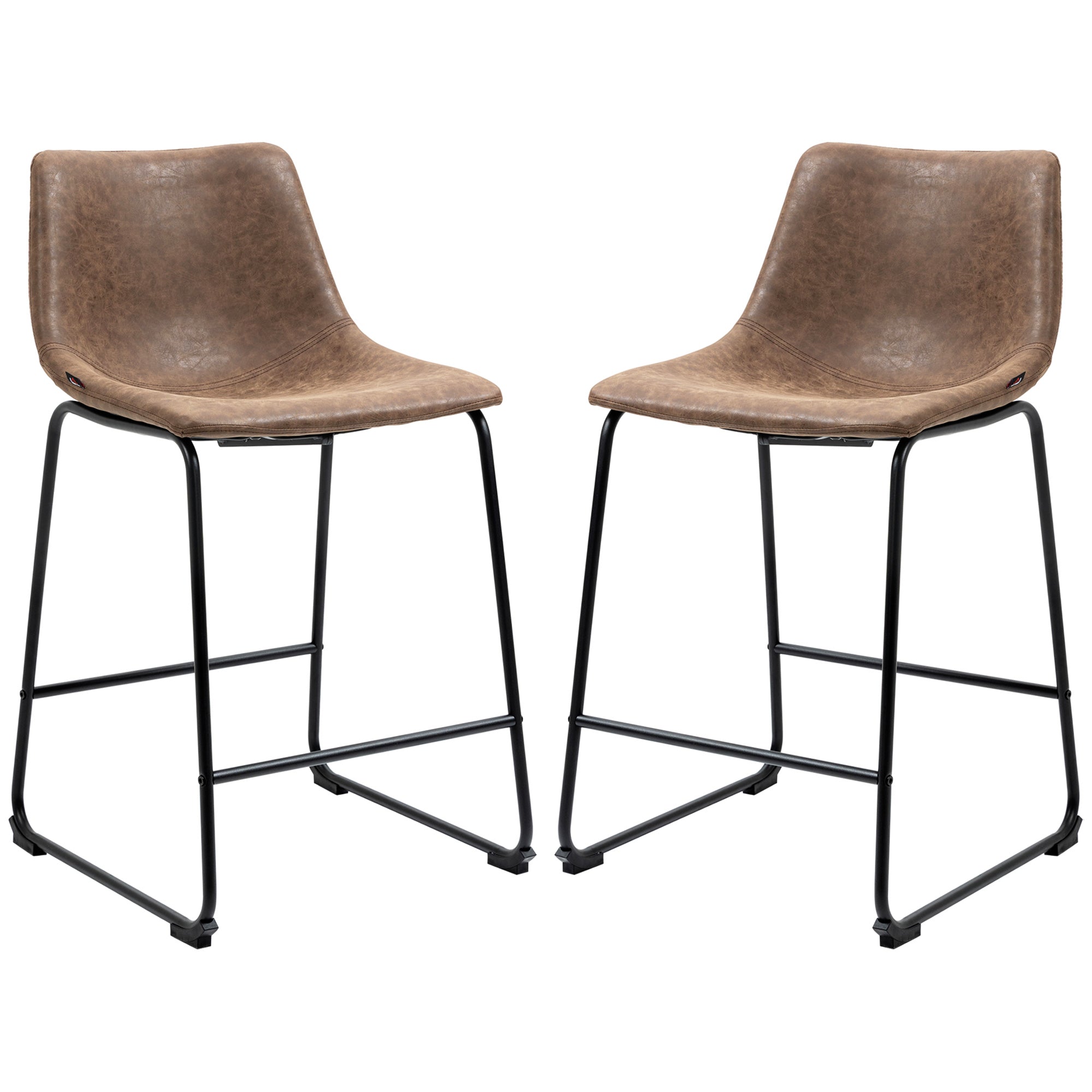 Counter Height Bar Stools Set of 2, Vintage PU Leather Bar Chairs, Kitchen Stools w/ Footrest for Home Bar, Brown Bar Stools Brown  at Gallery Canada