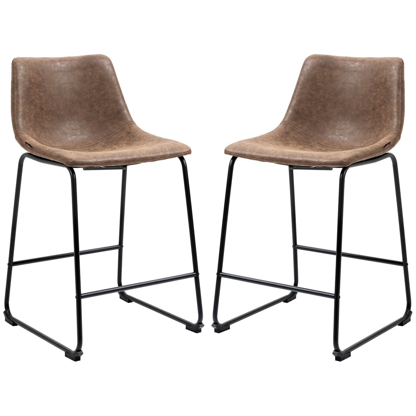 Counter Height Bar Stools Set of 2, Vintage PU Leather Bar Chairs, Kitchen Stools w/ Footrest for Home Bar, Brown Bar Stools Brown  at Gallery Canada