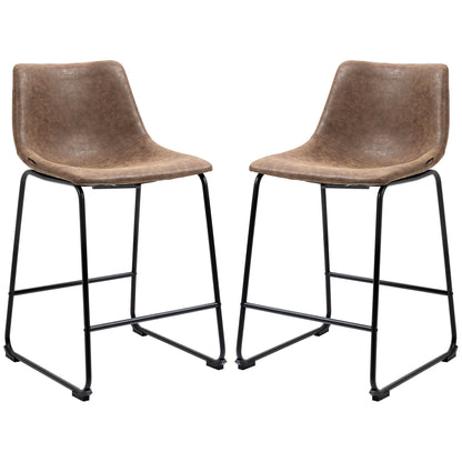 Counter Height Bar Stools Set of 2, Vintage PU Leather Bar Chairs, Kitchen Stools w/ Footrest for Home Bar, Brown - Gallery Canada
