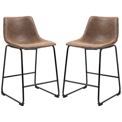 Counter Height Bar Stools Set of 2, Vintage PU Leather Bar Chairs, Kitchen Stools w/ Footrest for Home Bar, Brown Bar Stools Brown  at Gallery Canada