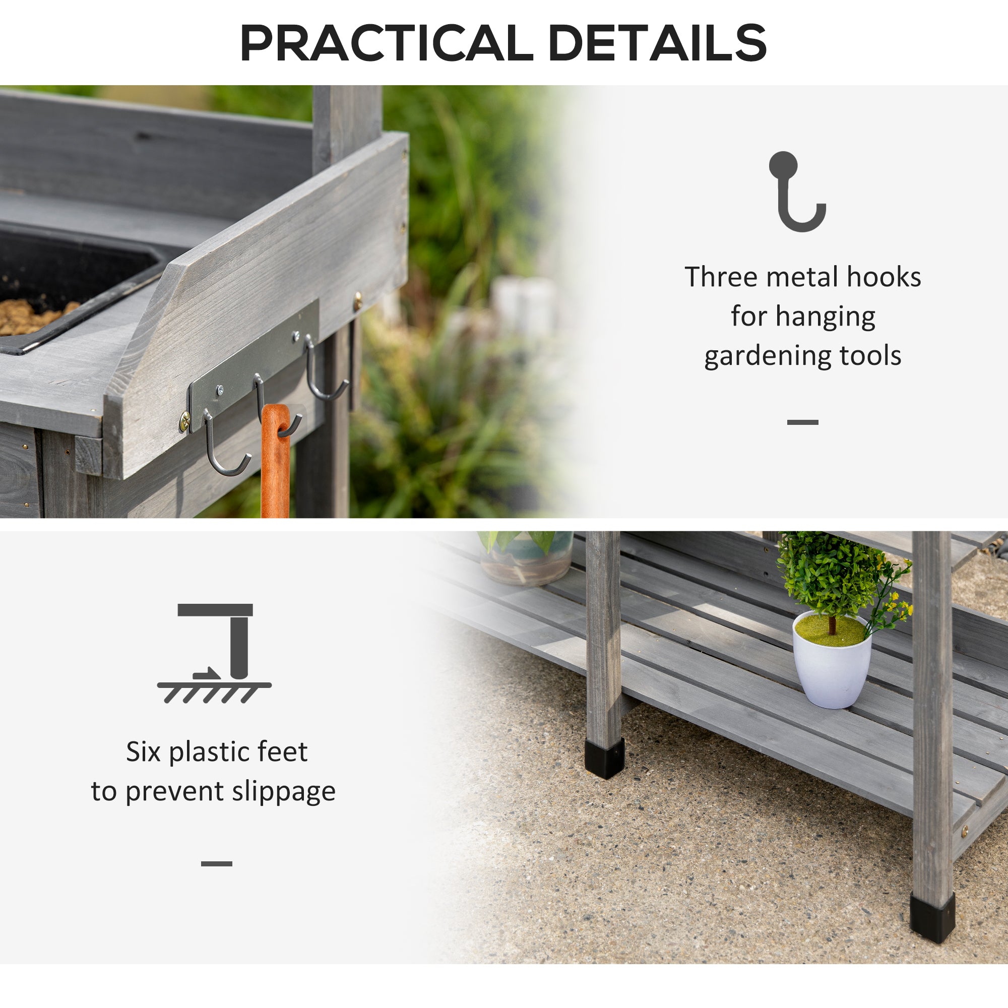 Potting Bench Table Garden Work Bench Workstation with Drawer, Removable Sink, Storage Shelves and Hooks for Patio, Courtyards, Balcony Potting Benches & Tables at Gallery Canada