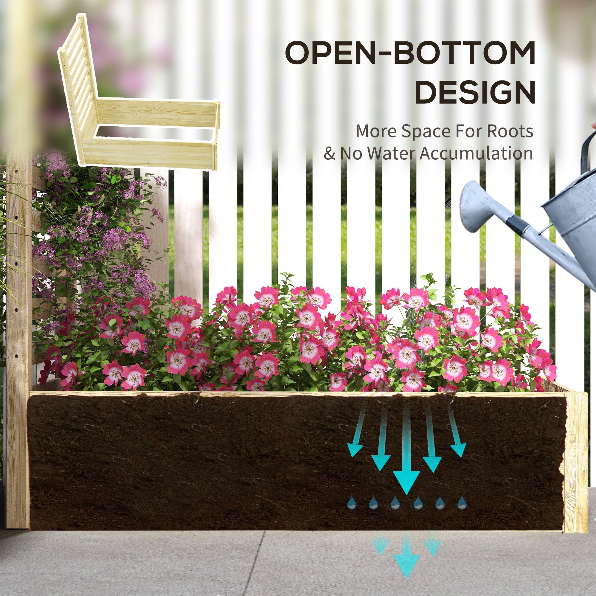 Wood Planter Box with Trellis for Climbing Plants, Raised Garden Bed for Outdoor Flowers Herbs, 91
