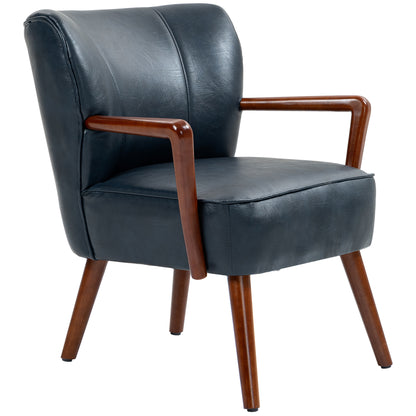 Accent Chair, Modern Armchair, Faux Leather Upholstered Living Room Chair with Wood Legs and Wide Padded Seat, Blue Accent Chairs   at Gallery Canada