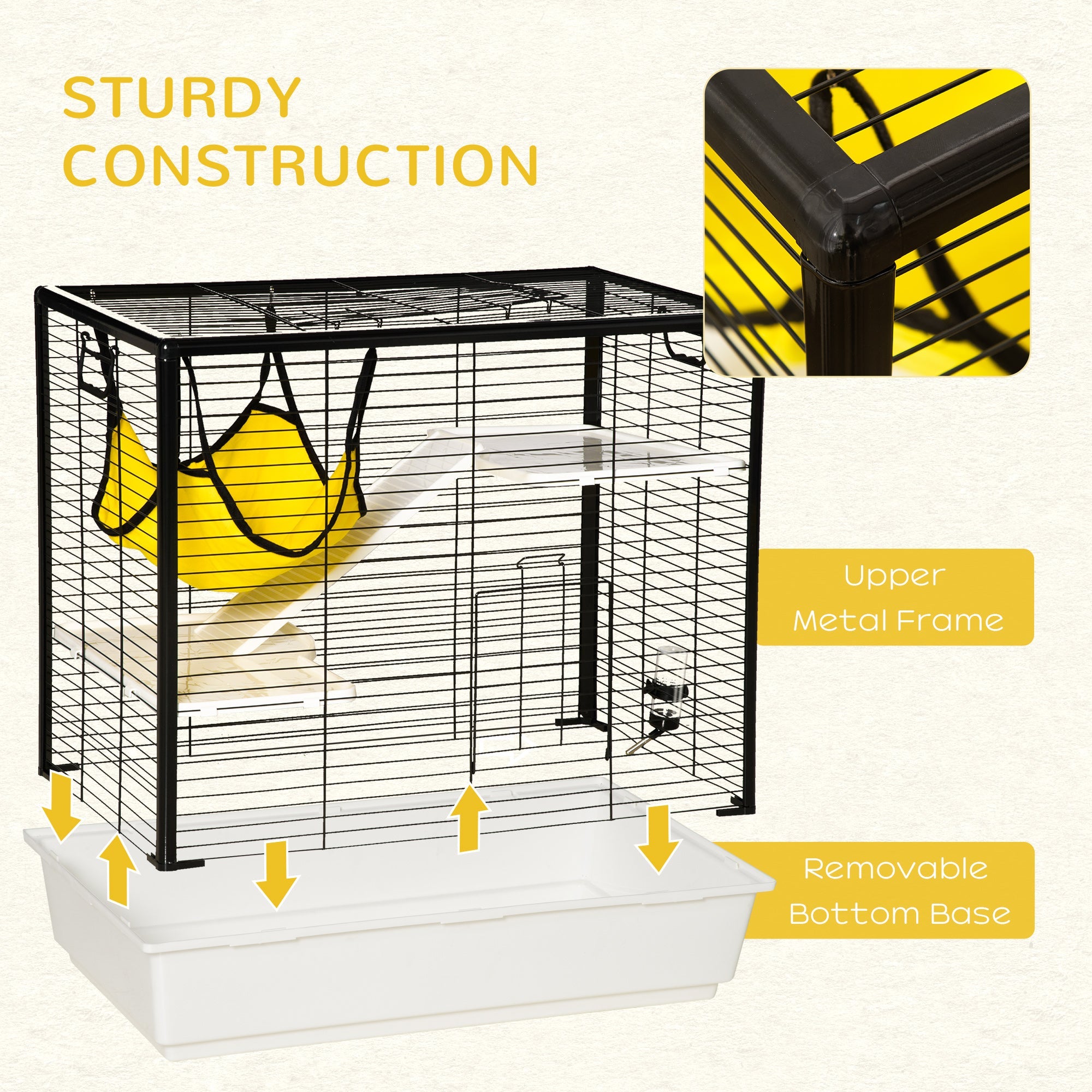 Portable Small Animal Cage with Hammock, Water Bottle, Food Dish, Ramps, 31.5