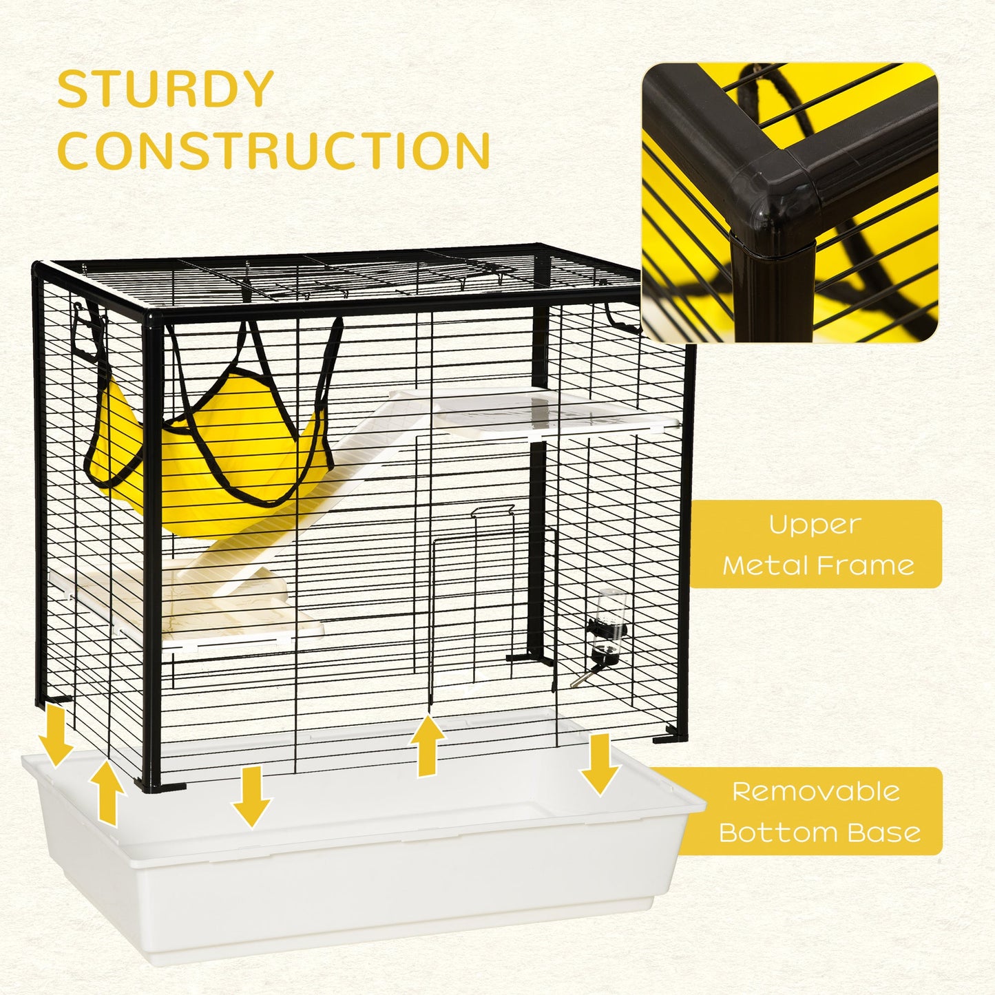 Portable Small Animal Cage with Hammock, Water Bottle, Food Dish, Ramps, 31.5"x19"x31", Multi Colour Houses & Habitats   at Gallery Canada