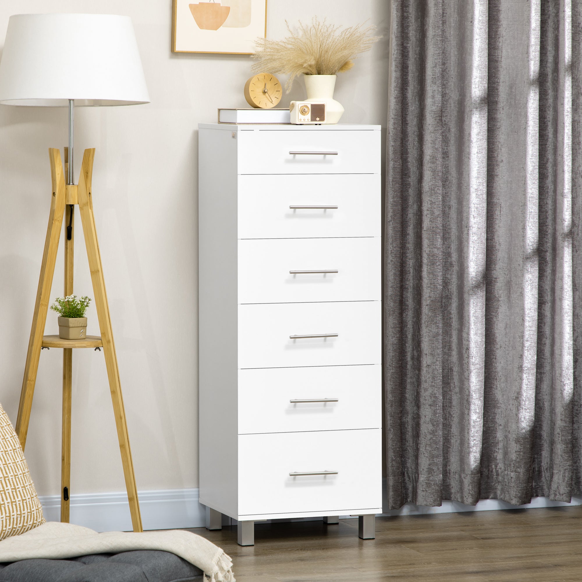 Chest of Drawers, Dresser with 6 Drawers for Bedroom, 6 Drawer Dresser for Living Room, White Storage Cabinets White  at Gallery Canada