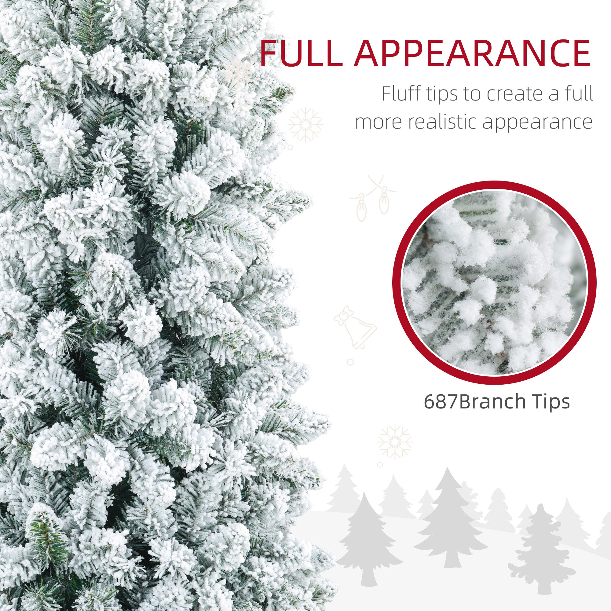 7ft Pencil Christmas Tree, Flocked Tree with 687 Branch Tips and Metal Base for Home, Indoor, Holiday Pencil Christmas Trees   at Gallery Canada