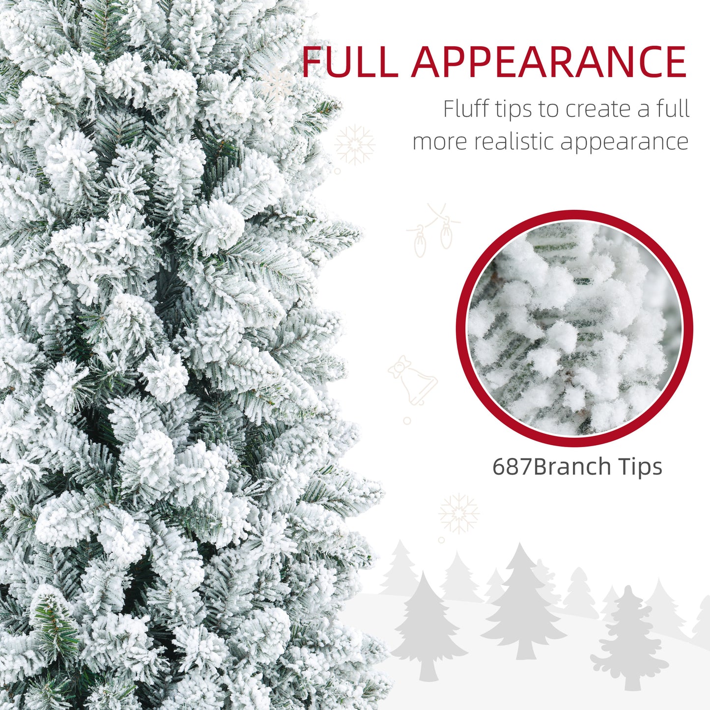 7ft Pencil Christmas Tree, Flocked Tree with 687 Branch Tips and Metal Base for Home, Indoor, Holiday Pencil Christmas Trees   at Gallery Canada