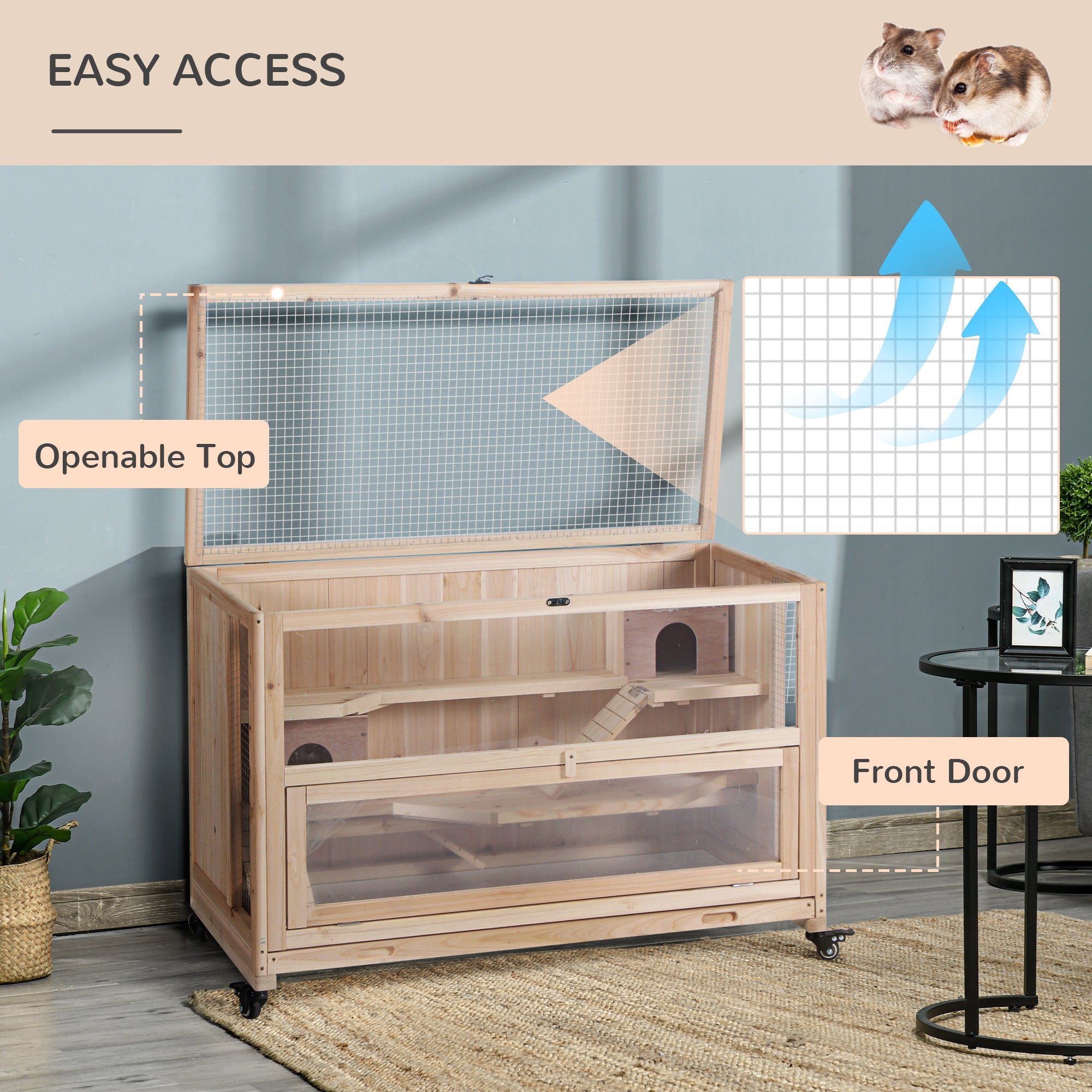 3 Tier Wooden Hamster Cage with Wheels for Syrian, Dwarf Hamster, Nature Wood Hamster Cages   at Gallery Canada