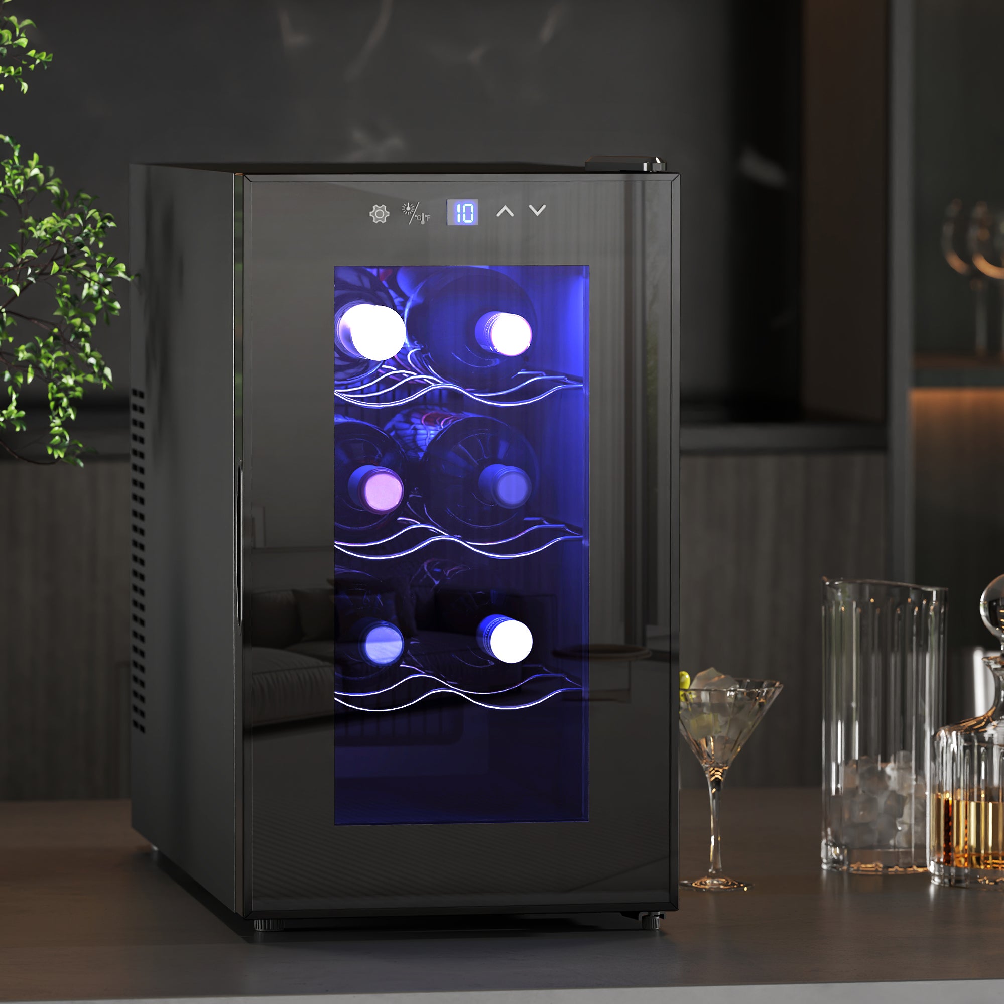 Quiet Wine Cooler Refrigerator, 8 Bottle, Beverage Wine Fridge with Glass Door, Temperature Control, for Champagne Wine Racks at Gallery Canada