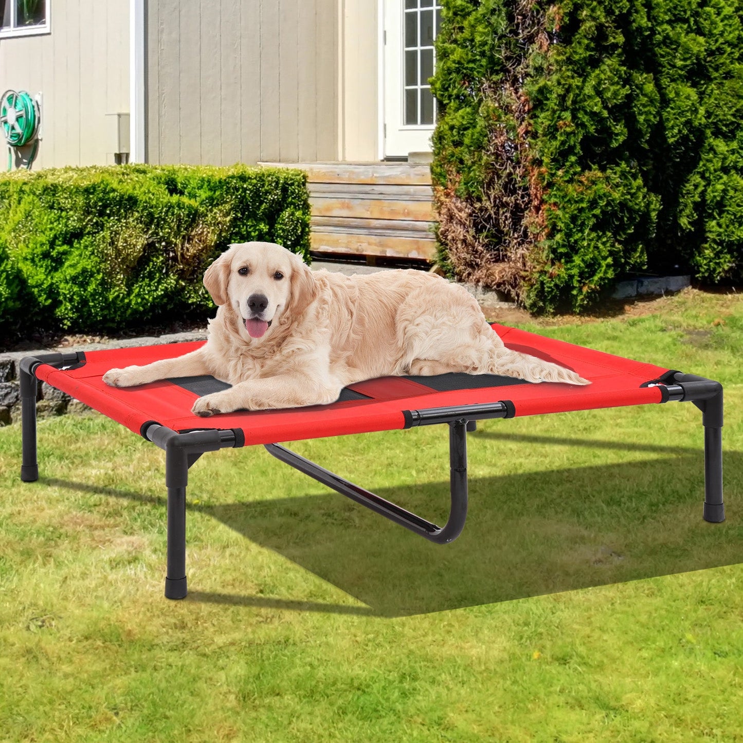 Elevated Dog Bed, Foldable Raised Dog Cot for L Sized Dogs, Indoor &; Outdoor, 36" x 30" x 7", Red Elevated Dog Beds   at Gallery Canada