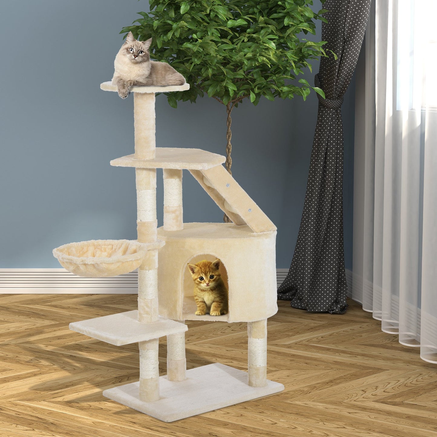 49” Deluxe Cat Tree Furniture Scratching Pet Tower Kitten Play Post (Creamy White) Cat Posts   at Gallery Canada