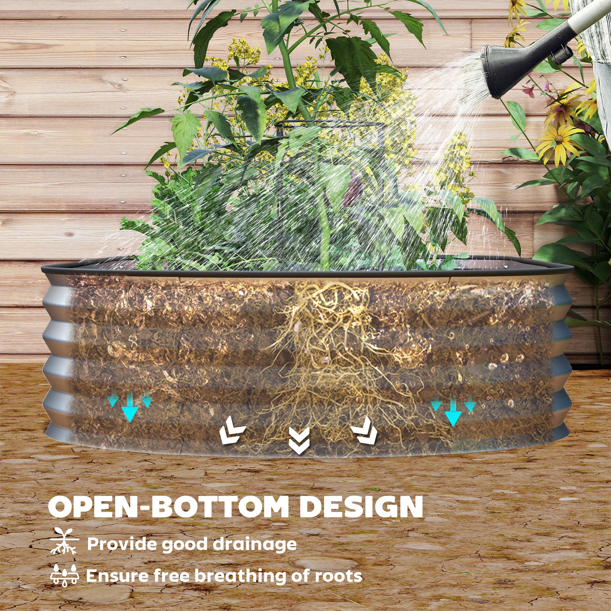 5' x 3' x 1' Large Outdoor Planter Box, Galvanized Raised Garden Bed with Metal Plant Stake, Silver Raised Garden Beds at Gallery Canada